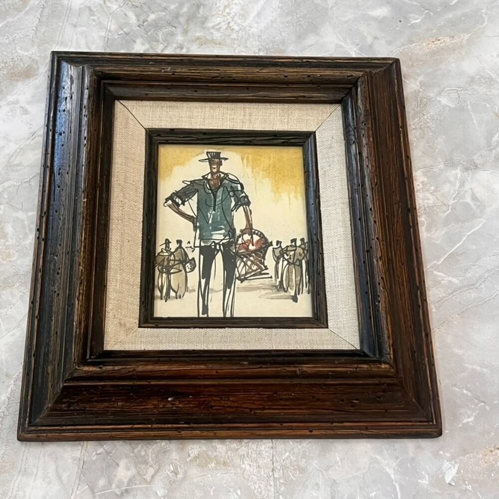 Vintage Framed Roger Hebbelinck Hand Colored Etchings 10" x 9"